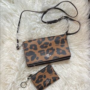 Coach Tan and Black Leopard Crossbody Bag w/ wallet